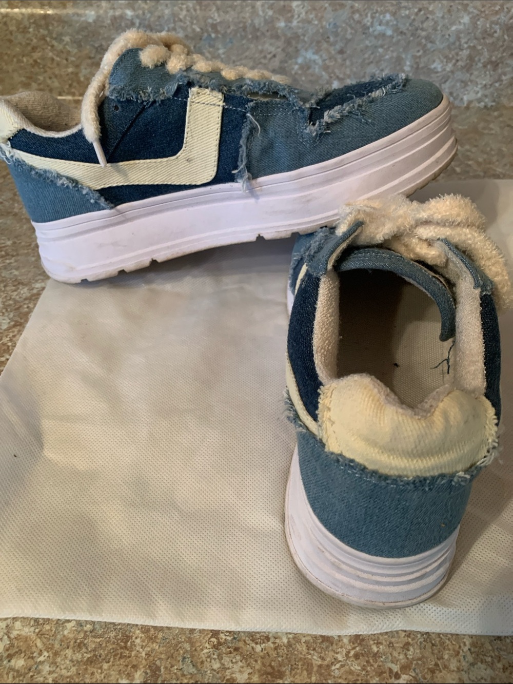 BCBGeneration Blue and White Slip-On Platform Sneakers